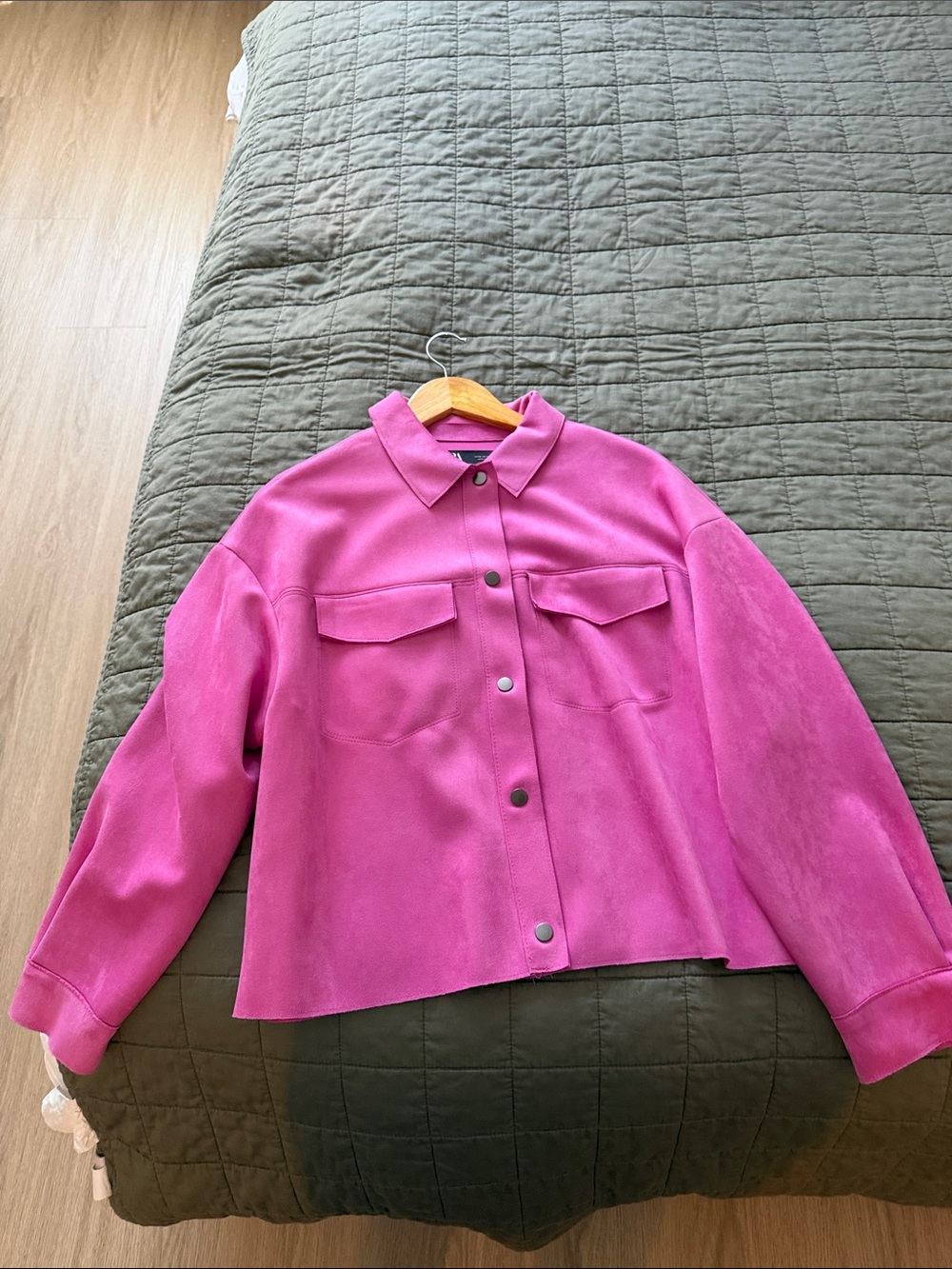 Zara Hot Pink Button-Front Jean Jacket